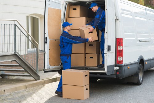 Office furniture and equipment prepared for a move in Colindale