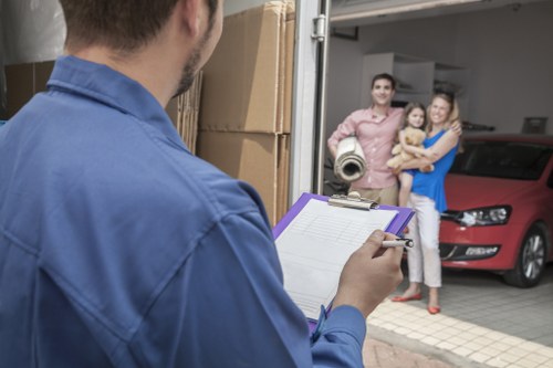Movers working in a modern Colindale apartment building