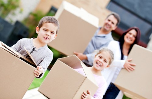 Office relocation setup with equipment and boxes for a Colindale business move